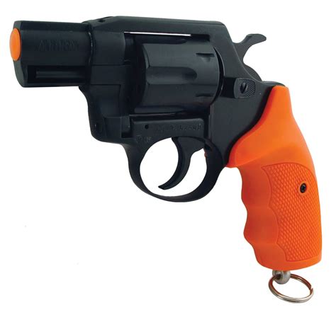 The orange cap on the barrel is a reminder that the revolver is not a firearm. . Alfa 22 caliber double action blank starter training pistol